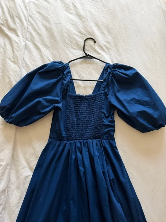 Abercrombie & Fitch Navy Blue Midi Dress with Puff Sleeves - Picture 3 of 3